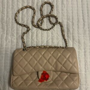 Elegant Beige Quilted Chain Bag